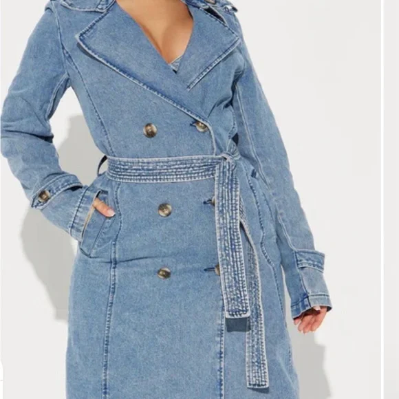 Fashion Nova Medium Blue Denim Trench - Picture 1 of 6